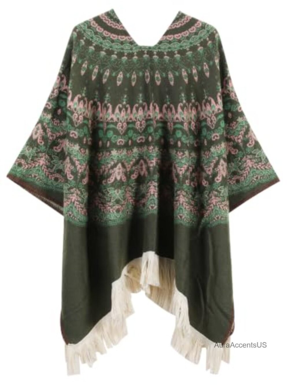 Boho Shawl Wrap Poncho Cape V-Neck Tassel Fringe One Size Acrylic
